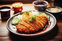 Tonkatsu plate food meat. AI generated Image by rawpixel.