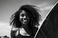 Black auntie surfing photography laughing. AI generated Image by rawpixel.