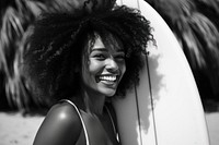 Black auntie surfing photography laughing. AI generated Image by rawpixel.