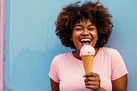 Black chubby woman smiling adult cream. AI generated Image by rawpixel.