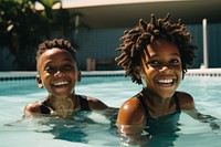 Black kids swimming in a pool summer photography laughing. AI generated Image by rawpixel.