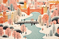 Winter bridge drawing art architecture. AI generated Image by rawpixel.