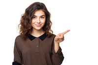 Young student caucasian woman pointing portrait finger. AI generated Image by rawpixel.
