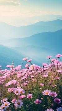 Flowers summer landscape mountain. AI generated Image by rawpixel.