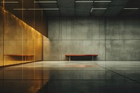 Abstract futuristic glass architecture with empty concrete floor flooring reflection furniture. AI generated Image by rawpixel.