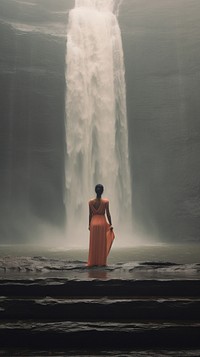 Waterfall standing outdoors nature. AI generated Image by rawpixel.