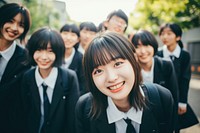 Japanese high school student smiling adult smile togetherness. 