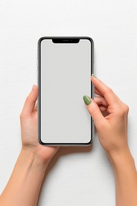 A Phone mockup in different woman hand phone white background photographing. AI generated Image by rawpixel.