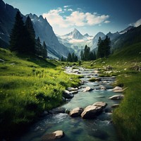 High mountain meadows wilderness landscape outdoors. AI generated Image by rawpixel.
