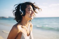 Japanese woman party photography headphones listening. AI generated Image by rawpixel.