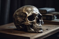 Skull wood anthropology sculpture. AI generated Image by rawpixel.