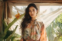 Thai woman wearing Textiles and Fabric Trends fashion contemplation photo shoot. AI generated Image by rawpixel.