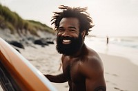 African American women laughing surfing sports. 