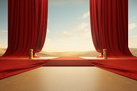 Red carpet with red carpet and red curtains nature stage gold. 