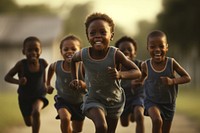 African American boy running child determination. 