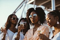African American party champagne glasses. AI generated Image by rawpixel.