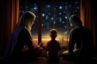 Ramadan family window night. AI generated Image by rawpixel.