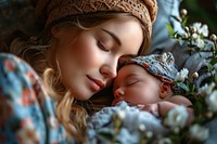 Mother sleeping portrait newborn. AI generated Image by rawpixel.