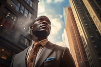 African businessman looking up the building in a big city architecture portrait adult. AI generated Image by rawpixel.