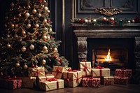 Christmas tree christmas fireplace hearth. AI generated Image by rawpixel.