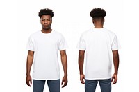Front and back view of mixed race man wearing blank t-shirt with copy space sleeve adult white. AI generated Image by rawpixel.