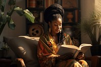 African woman sitting reading adult. 