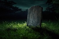 Blank unmarked tombstone night outdoors cemetery. AI generated Image by rawpixel.