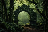 Green natural archway forest architecture outdoors. AI generated Image by rawpixel.