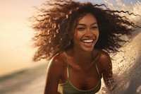 Happy African woman swimwear laughing smile. AI generated Image by rawpixel.
