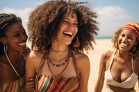 African woman necklace laughing beach. AI generated Image by rawpixel.