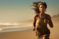 African woman running portrait jogging. AI generated Image by rawpixel.
