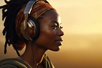 African woman headphones portrait headset. AI generated Image by rawpixel.