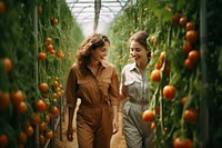 Happy two female farmers greenhouse gardening outdoors. AI generated Image by rawpixel.