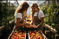 Two female farmers gardening outdoors tomato. AI generated Image by rawpixel.