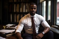 Black man sitting adult bodybuilding. AI generated Image by rawpixel.
