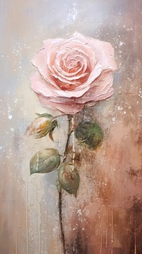 Pink rose wallpaper painting flower plant. AI generated Image by rawpixel.