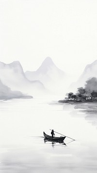 A chinese boat on the lake and mountain watercraft outdoors rowboat. 