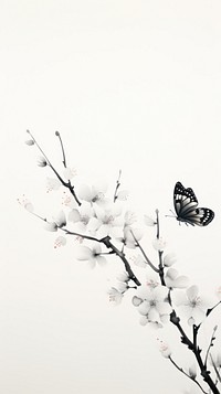 Butterfly with plum blossom branch flower insect plant. AI generated Image by rawpixel.