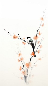 Birds perched on the peach branch flower animal plant. AI generated Image by rawpixel.