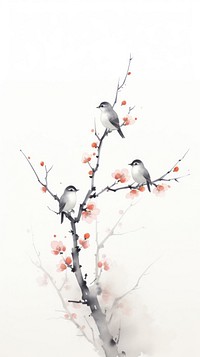 Birds perched on the peach branch flower plant creativity. AI generated Image by rawpixel.