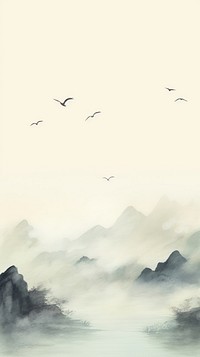 Flock of birds flying and mountain backgrounds outdoors nature. AI generated Image by rawpixel.