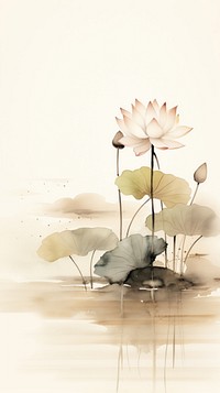 Lotus on the lake painting flower plant. AI generated Image by rawpixel.
