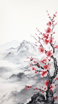 Plum blossom on the mountain range painting flower plant
