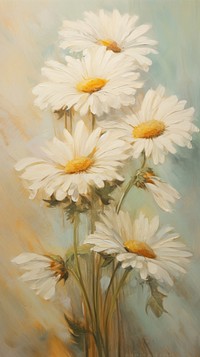Daisy flower wallpaper painting plant art. AI generated Image by rawpixel.