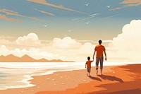 Father and son walking on the beach outdoors nature ocean. 