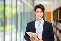 A smile student adult men holding book portrait intelligence architecture. AI generated Image by rawpixel.