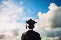 Back of a men student graduation adult sky intelligence. 