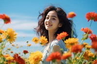 Japanese girl a happy and smiling Face flower outdoors summer. AI generated Image by rawpixel.