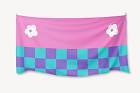 Pink & checkered blue tapestry banner