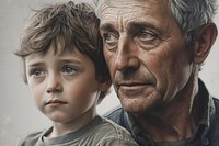 Close up father and son portrait adult togetherness. 